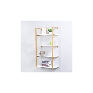 Tasnia Gold Metal Ahşap Duvar Rafı 60cm 4 Katlı