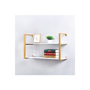 Tasnia Gold Metal Ahşap Duvar Rafı 90cm 2 Katlı