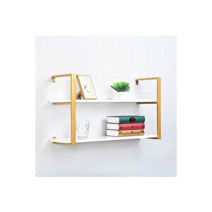 Tasnia Gold Metal Ahşap Duvar Rafı 90cm 2 Katlı