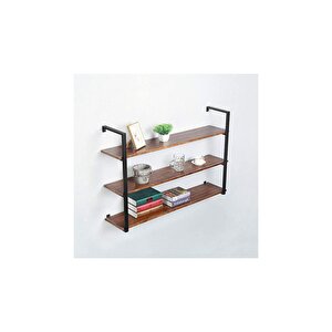 Tasnia Siyah Metal Ahşap Duvar Rafı 120cm 3 Katlı