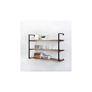 Tasnia Siyah Metal Ahşap Duvar Rafı 120cm 3 Katlı
