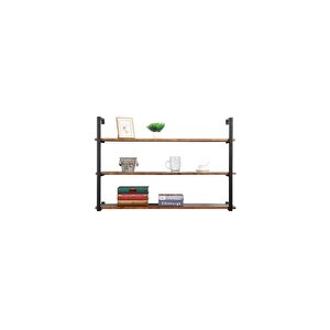 Tasnia Siyah Metal Ahşap Duvar Rafı 120cm 3 Katlı