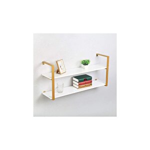 Tasnia Gold Metal Ahşap Duvar Rafı 120cm 2 Katlı