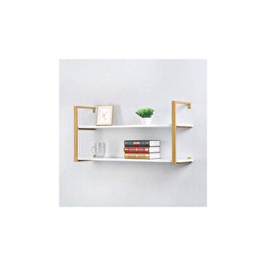 Tasnia Gold Metal Ahşap Duvar Rafı 120cm 2 Katlı