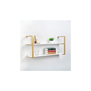 Tasnia Gold Metal Ahşap Duvar Rafı 120cm 2 Katlı