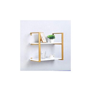Tasnia Gold Metal Ahşap Duvar Rafı 60cm 2 Katlı