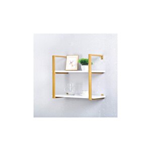 Tasnia Gold Metal Ahşap Duvar Rafı 60cm 2 Katlı