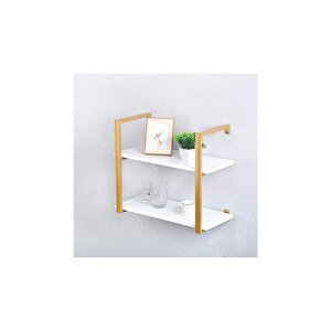 Tasnia Gold Metal Ahşap Duvar Rafı 60cm 2 Katlı