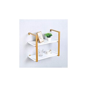 Tasnia Gold Metal Ahşap Duvar Rafı 60cm 2 Katlı