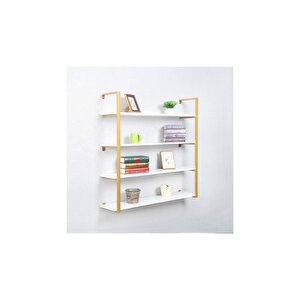 Tasnia Gold Metal Ahşap Duvar Rafı 120cm 4 Katlı