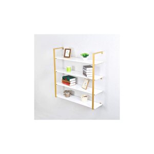 Tasnia Gold Metal Ahşap Duvar Rafı 120cm 4 Katlı