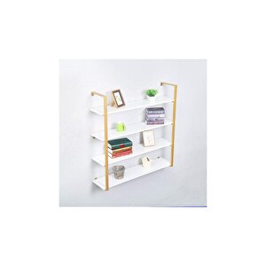 Tasnia Gold Metal Ahşap Duvar Rafı 120cm 4 Katlı