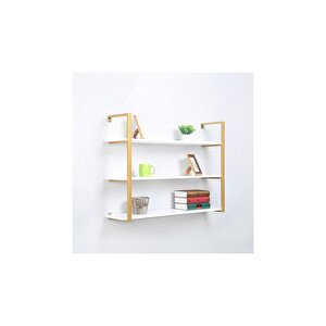 Gold Metal Ahşap Duvar Rafı 120cm 3 Katlı