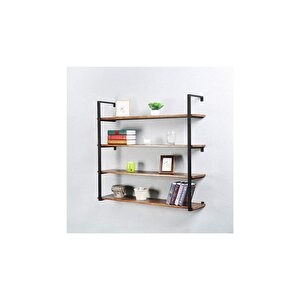 Tasnia Siyah Metal Ahşap Duvar Rafı 120cm 4 Katlı