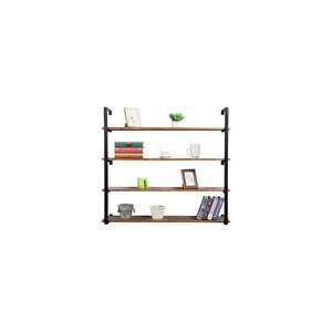 Tasnia Siyah Metal Ahşap Duvar Rafı 120cm 4 Katlı