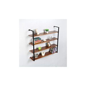 Tasnia Siyah Metal Ahşap Duvar Rafı 120cm 4 Katlı