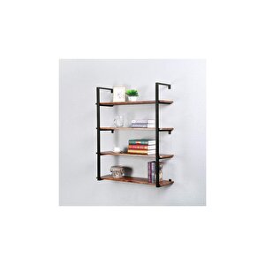 Tasnia Siyah Metal Ahşap Duvar Rafı 90cm 4 Katlı