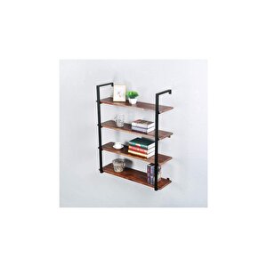 Tasnia Siyah Metal Ahşap Duvar Rafı 90cm 4 Katlı