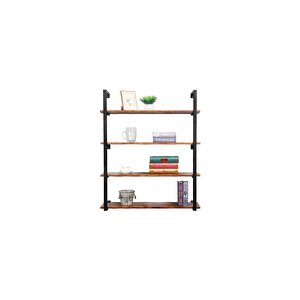Tasnia Siyah Metal Ahşap Duvar Rafı 90cm 4 Katlı