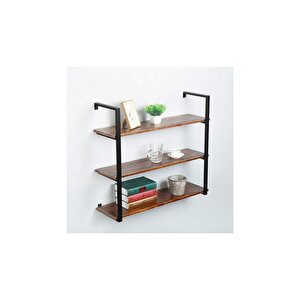 Tasnia Siyah Metal Ahşap Duvar Rafı 90cm 3 Katlı