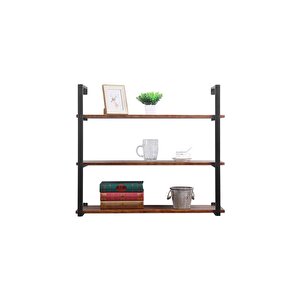 Tasnia Siyah Metal Ahşap Duvar Rafı 90cm 3 Katlı