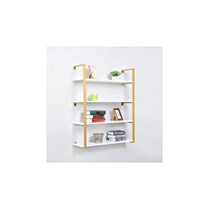 Tasnia Gold Metal Ahşap Duvar Rafı 90cm 4 Katlı