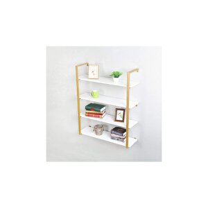 Tasnia Gold Metal Ahşap Duvar Rafı 90cm 4 Katlı