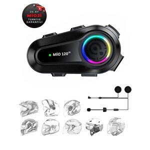Mio 120 2x Rgb 1000mah Ipx6 1500m 2 Kişilik Kask Intercom Motosiklet Bluetooth Kulaklık - Siyah