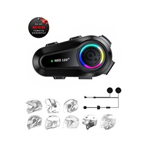 Mioji Mio 120 2x Rgb 1000mah Ipx6 1500m 2 Kişilik Kask Intercom Motosiklet Bluetooth Kulaklık - Siyah