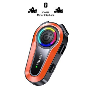 Mio 120 2x Rgb 1000mah Ipx6 1500m 2 Kişilik Kask Intercom Motosiklet Bluetooth Kulaklık - Turuncu