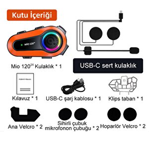 Mioji Mio 120 2x Rgb 1000mah Ipx6 1500m 2 Kişilik Kask Intercom Motosiklet Bluetooth Kulaklık - Turuncu