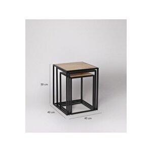 Beck Siyah Metal Ahşap Üçlü Zigon Sehpa