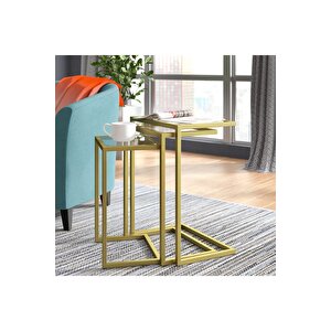 Bruc Gold Metal 3'lü Zigon Sehpa