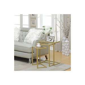 Bruc Gold Metal 3'lü Zigon Sehpa