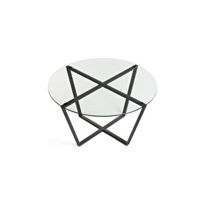 Lenny Orta Sehpa Siyah Metal Ayak Şeffaf Cam Tabla