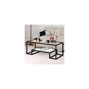 Pegged Siyah Metal Cam Orta Sehpa