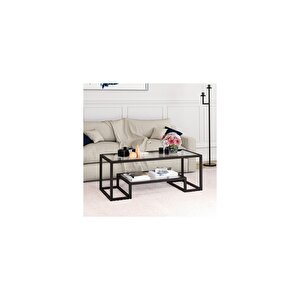 Pegged Siyah Metal Cam Orta Sehpa