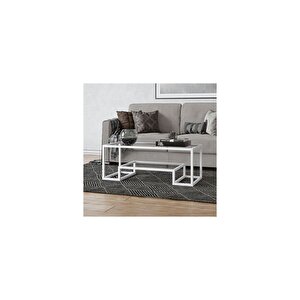 Pegged Beyaz Metal Cam Orta Sehpa