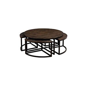 Arcadia Siyah Metal Ahşap 5'li Orta Sehpa