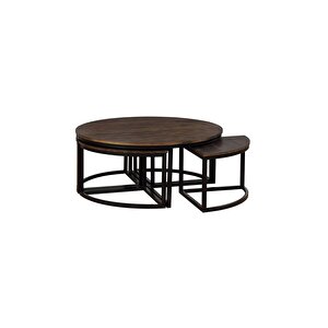 Arcadia Siyah Metal Ahşap 5'li Orta Sehpa