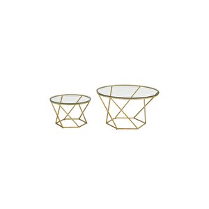 Rui Gold Metal Cam Yuvarlak İkili Orta Sehpa