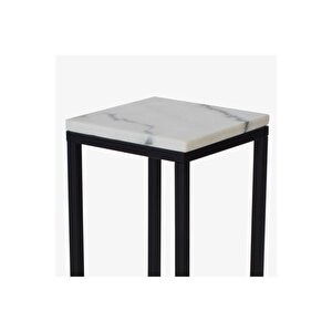 Leva Siyah Metal Mermerli Yan Sehpa 65cm