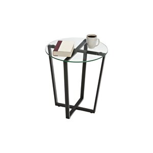 Lenny Yan Sehpa Siyah Metal Ayak Şeffaf Cam Tabla