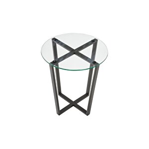 Lenny Yan Sehpa Siyah Metal Ayak Şeffaf Cam Tabla