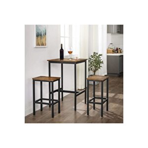 Baro Siyah Metal Ahşap Yemek Masası Yüksek 60x60x90
