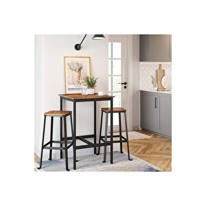Baro Siyah Metal Ahşap Yemek Masası Yüksek 60x60x90