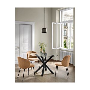 Sleteos Yemek Masası Siyah Ayak Cam Tabla