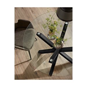 Sleteos Yemek Masası Siyah Ayak Cam Tabla