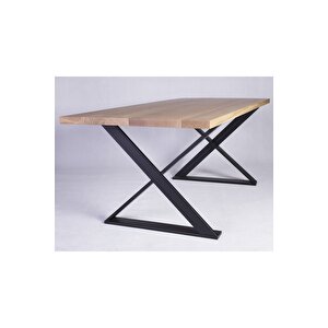 Cross Siyah Metal Masif Ahşap Yemek Masası