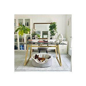 Haku Gold Metal Cam Yemek Masası